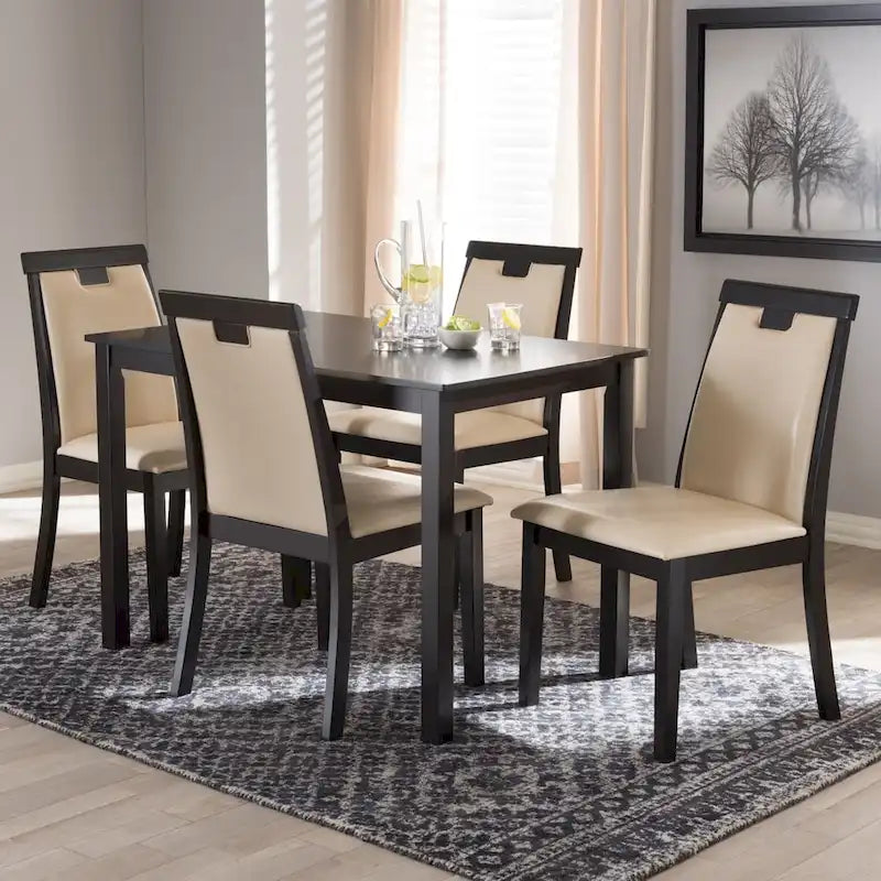 Contemporary Beige Faux Leather 5-Piece Dining Set by 