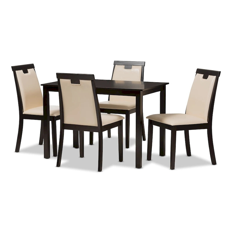 Contemporary Beige Faux Leather 5-Piece Dining Set by