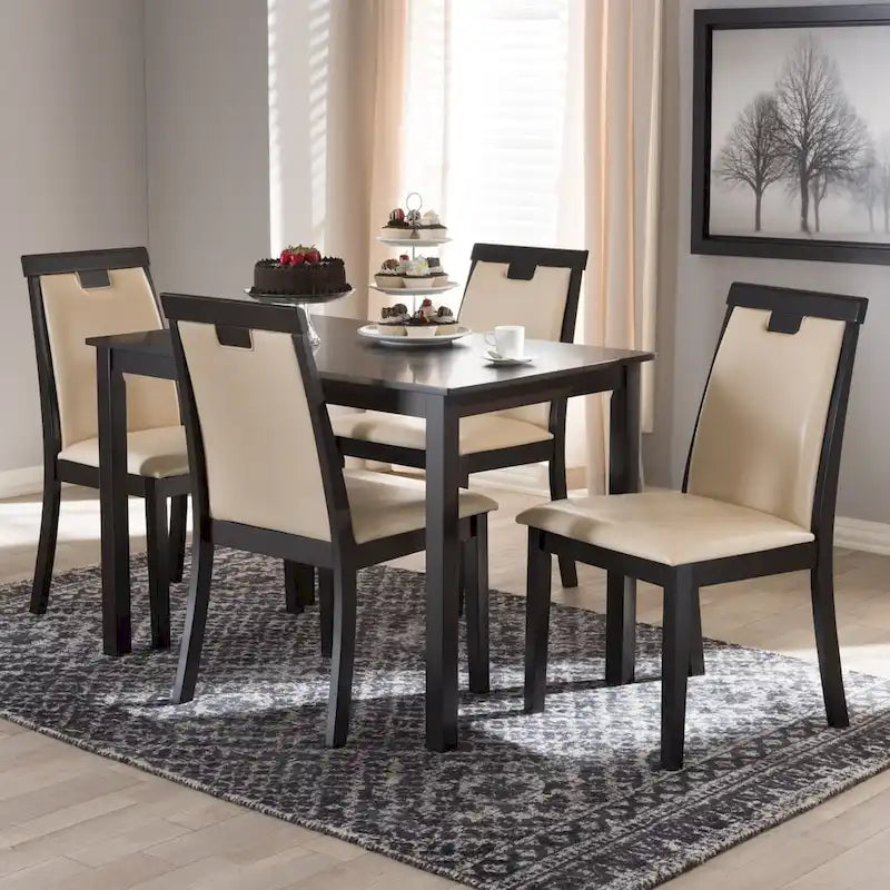 Contemporary Beige Faux Leather 5-Piece Dining Set by