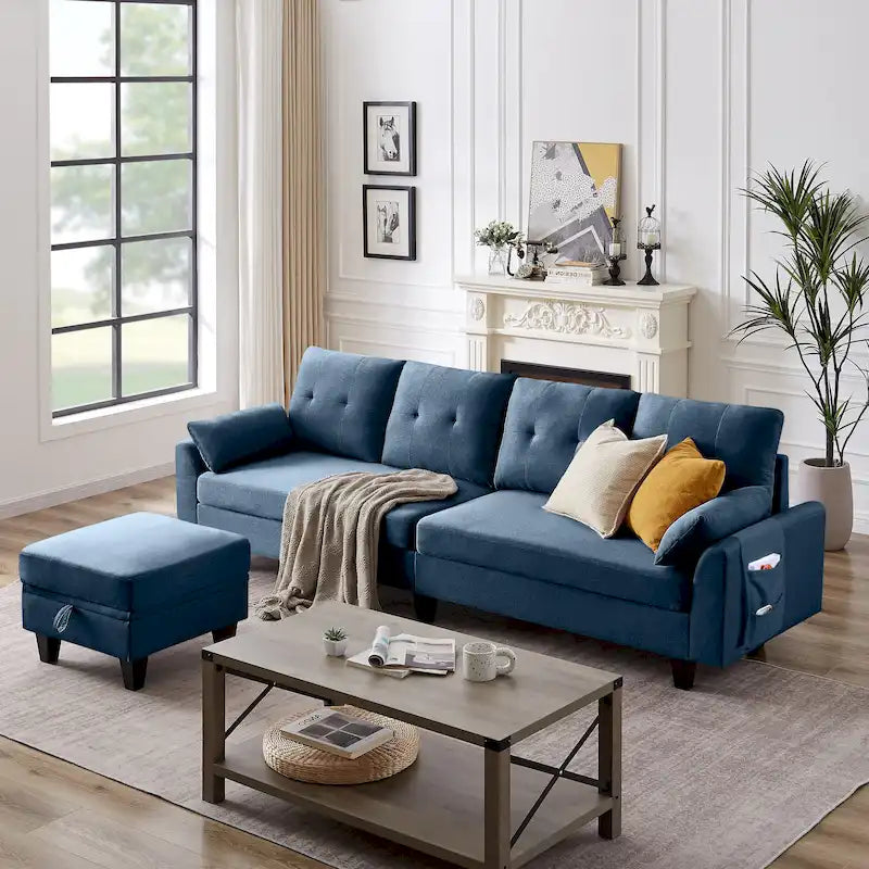 Modular Sectional Sofa Couch L Shaped With Storage Ottoman and Side Bags For Living Room