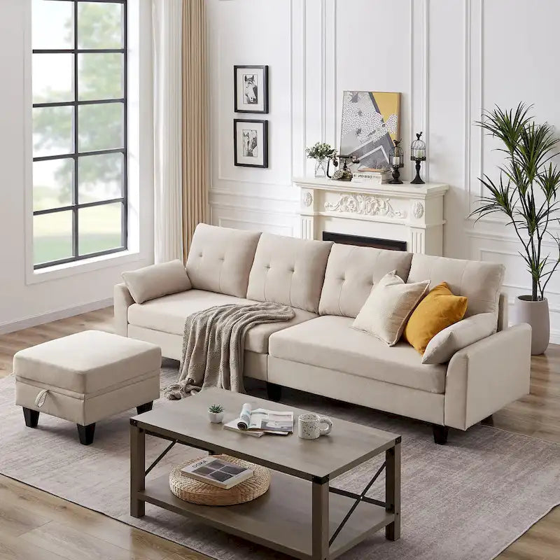Modular Sectional Sofa Couch L Shaped With Storage Ottoman and Side Bags For Living Room