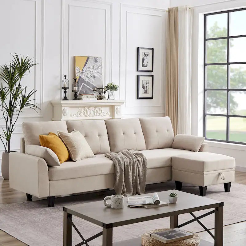 Modular Sectional Sofa Couch L Shaped With Storage Ottoman and Side Bags For Living Room
