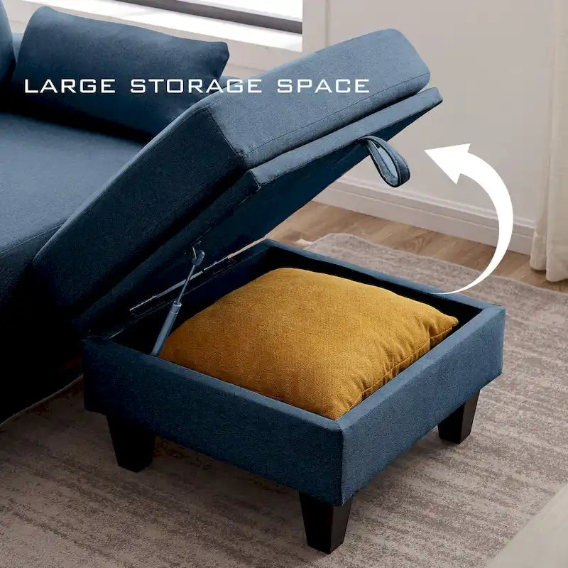Modular Sectional Sofa Couch L Shaped With Storage Ottoman and Side Bags For Living Room