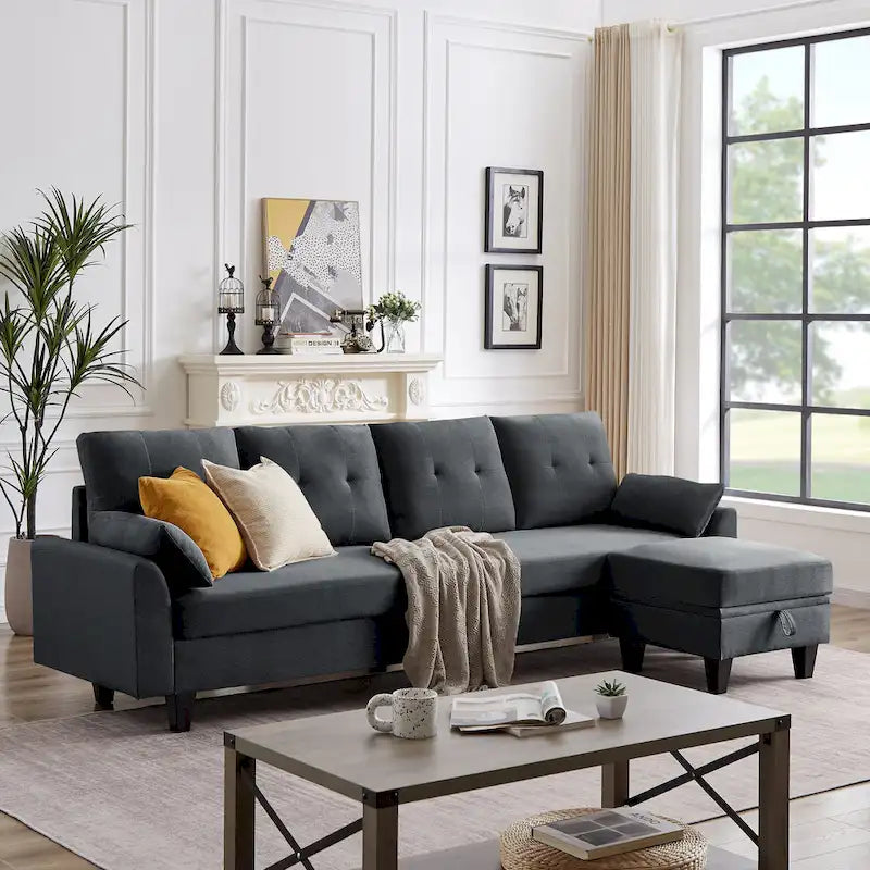 Modular Sectional Sofa Couch L Shaped With Storage Ottoman and Side Bags For Living Room