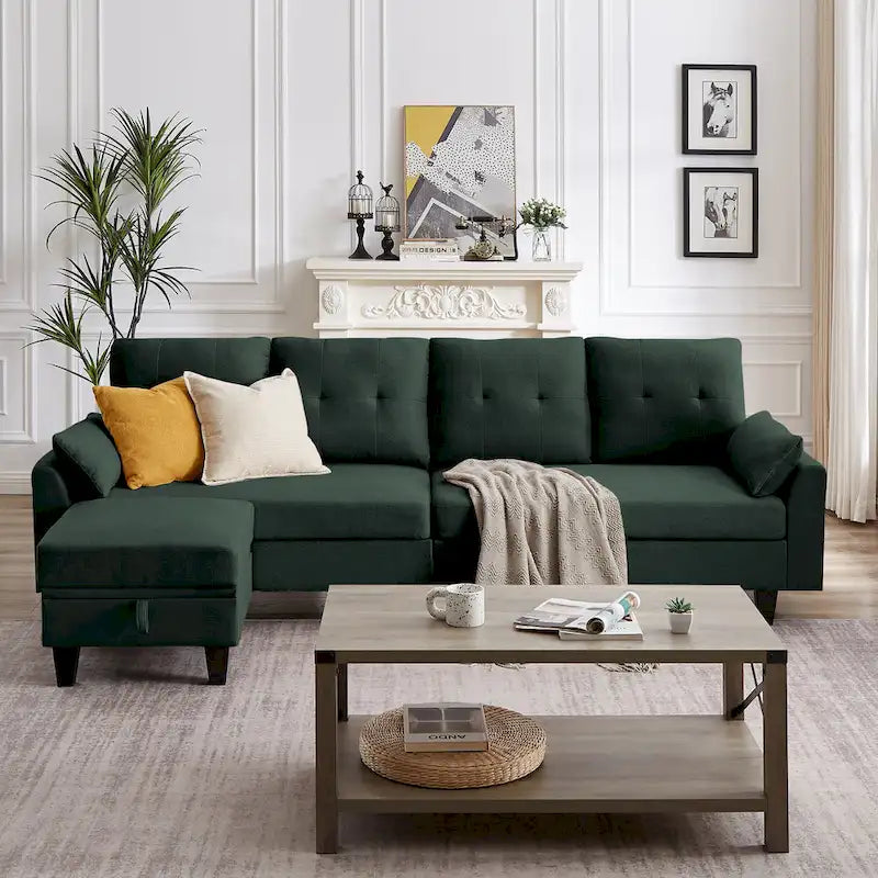 Modular Sectional Sofa Couch L Shaped With Storage Ottoman and Side Bags For Living Room