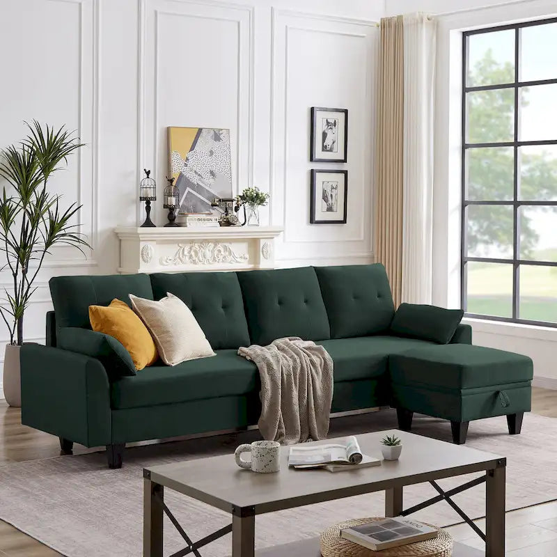 Modular Sectional Sofa Couch L Shaped With Storage Ottoman and Side Bags For Living Room