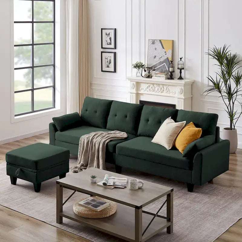Modular Sectional Sofa Couch L Shaped With Storage Ottoman and Side Bags For Living Room