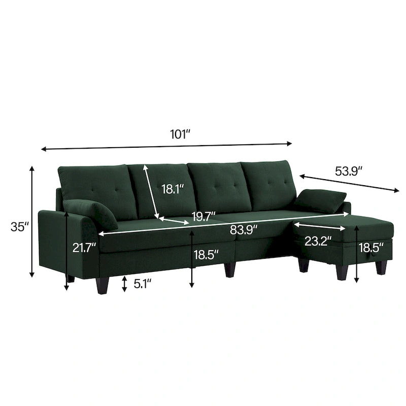 Modular Sectional Sofa Couch L Shaped With Storage Ottoman and Side Bags For Living Room