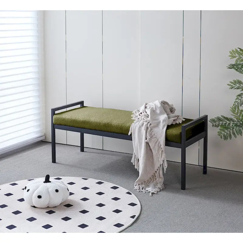  Rue Teddy Fabric Upholstered Bench with Steel Legs