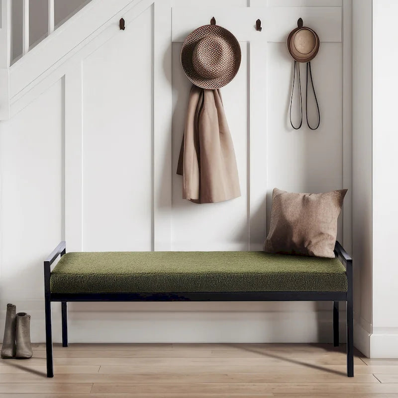 Rue Teddy Fabric Upholstered Bench with Steel Legs