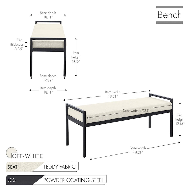 Rue Teddy Fabric Upholstered Bench with Steel Legs