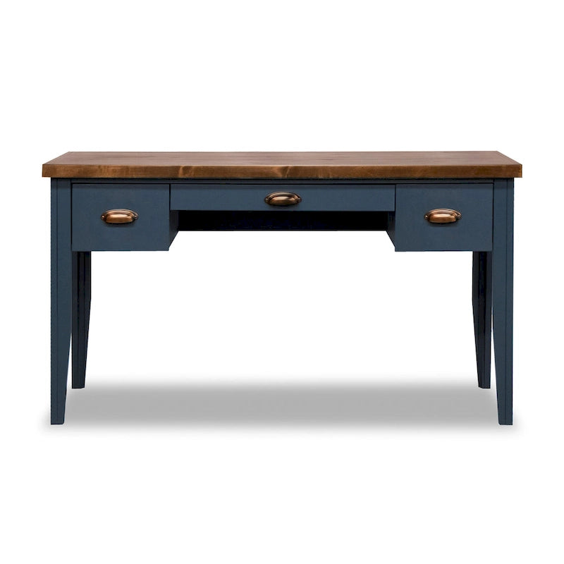 Nantucket 53 inch Writing Desk, No Assembly Required, Blue Denim and Whiskey Finish