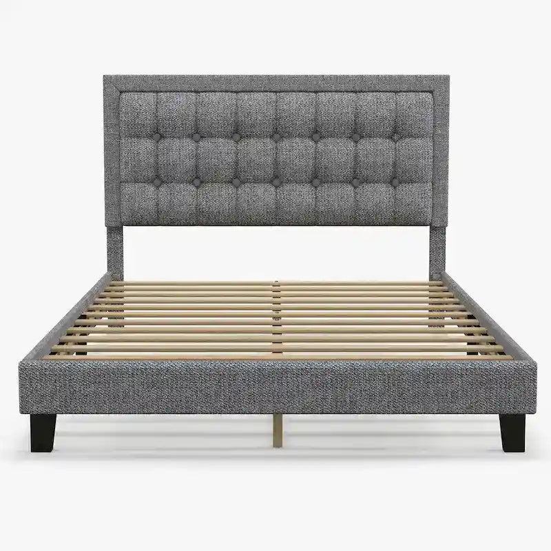 Bed Frame with Upholstered Button Tufted Headboard