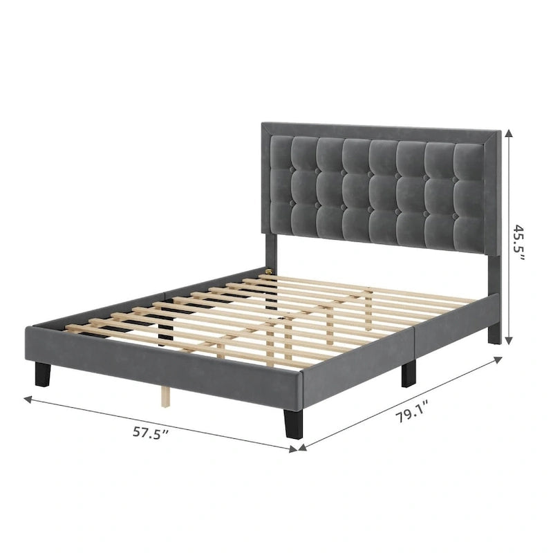 Bed Frame with Upholstered Button Tufted Headboard
