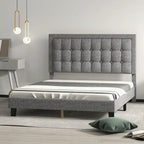 Bed Frame with Upholstered Button Tufted Headboard