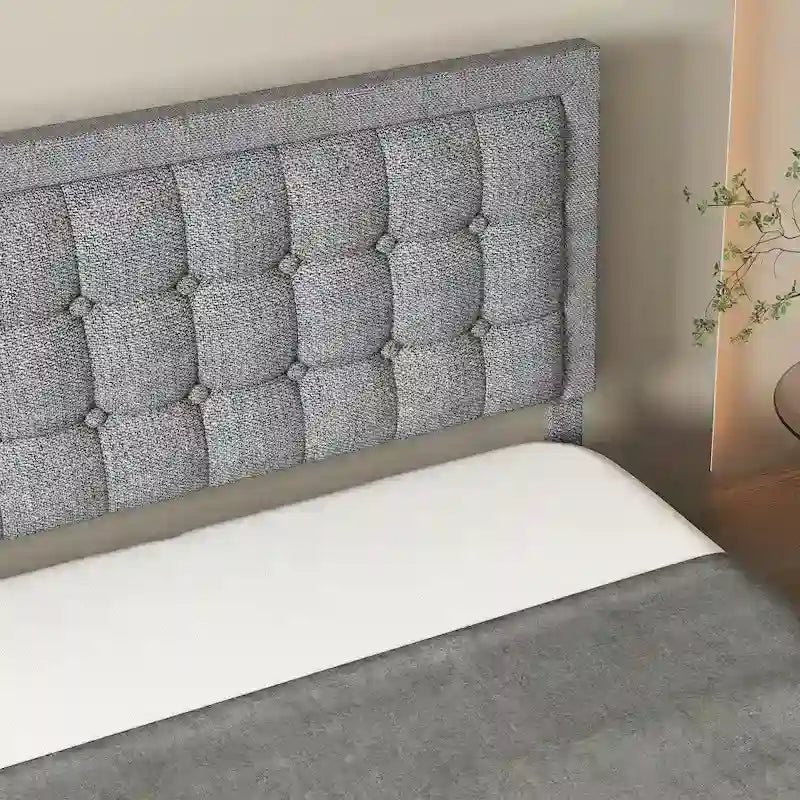 Bed Frame with Upholstered Button Tufted Headboard