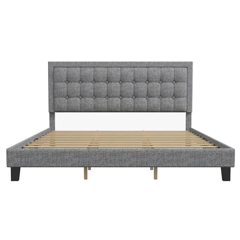 Bed Frame with Upholstered Button Tufted Headboard