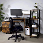 Rustic Wood Computer Desk with Keyboard Tray, 2 Open Storage Compartments & Desktop Shelf