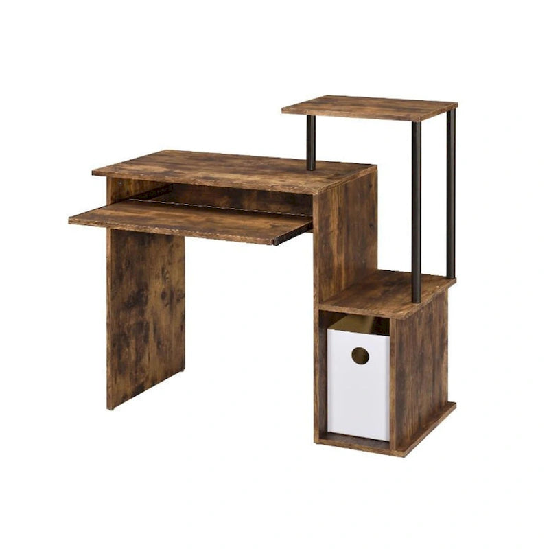 Rustic Wood Computer Desk with Keyboard Tray, 2 Open Storage Compartments & Desktop Shelf