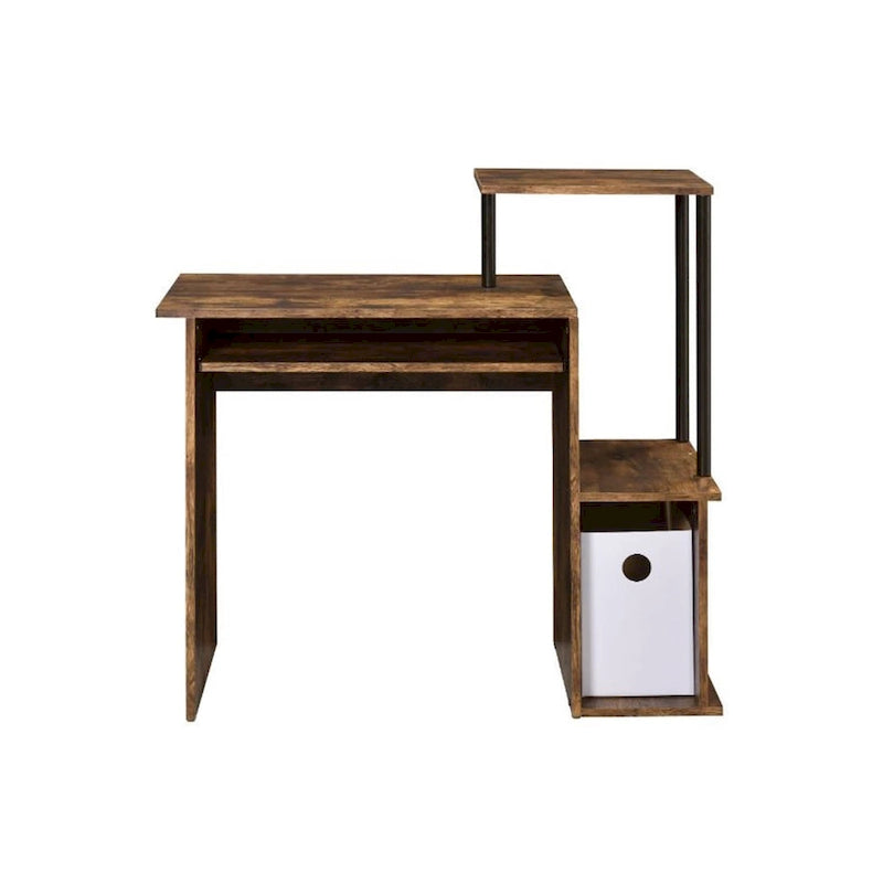 Rustic Wood Computer Desk with Keyboard Tray, 2 Open Storage Compartments & Desktop Shelf