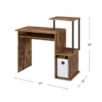Rustic Wood Computer Desk with Keyboard Tray, 2 Open Storage Compartments & Desktop Shelf