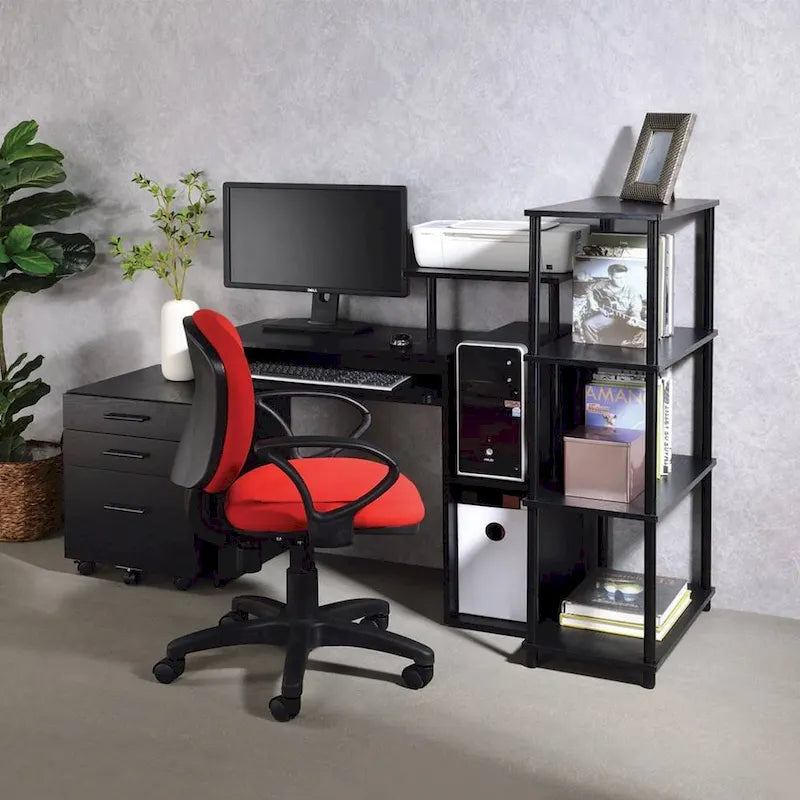Rustic Wood Computer Desk with Keyboard Tray, 2 Open Storage Compartments & Desktop Shelf