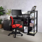 Rustic Wood Computer Desk with Keyboard Tray, 2 Open Storage Compartments & Desktop Shelf
