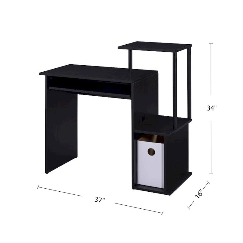 Rustic Wood Computer Desk with Keyboard Tray, 2 Open Storage Compartments & Desktop Shelf