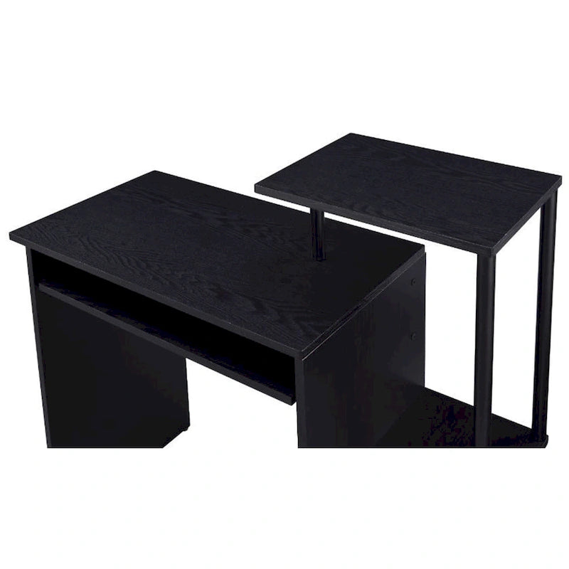 Rustic Wood Computer Desk with Keyboard Tray, 2 Open Storage Compartments & Desktop Shelf