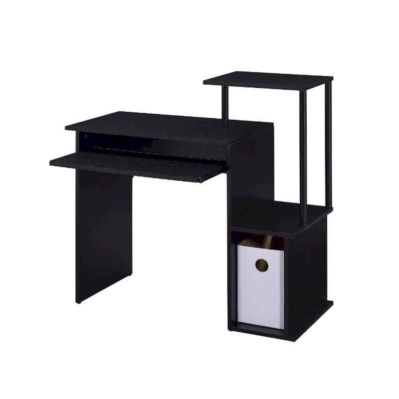 Rustic Wood Computer Desk with Keyboard Tray, 2 Open Storage Compartments & Desktop Shelf