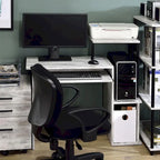Rustic Wood Computer Desk with Keyboard Tray, 2 Open Storage Compartments & Desktop Shelf