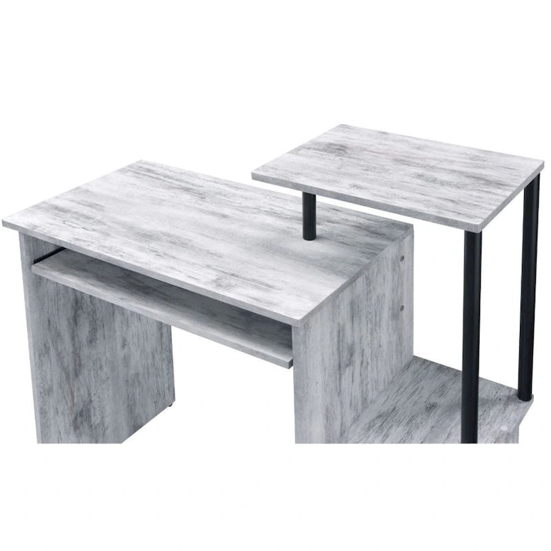 Rustic Wood Computer Desk with Keyboard Tray, 2 Open Storage Compartments & Desktop Shelf