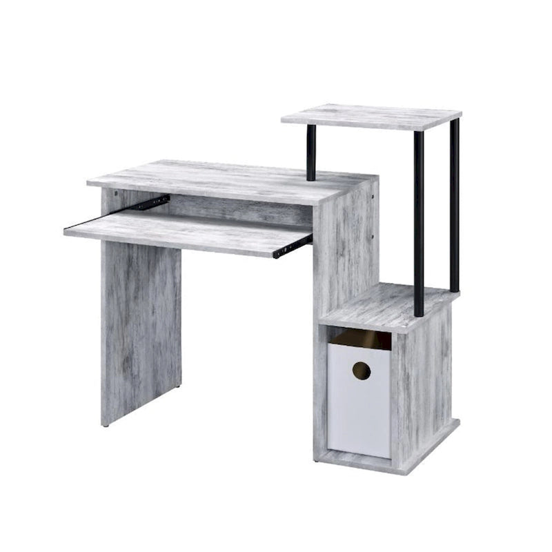 Rustic Wood Computer Desk with Keyboard Tray, 2 Open Storage Compartments & Desktop Shelf