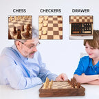 15" Large Sapele Wood 2-in-1 Chess & Checkers Board Game Set with Storage Drawer