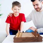 15" Large Sapele Wood 2-in-1 Chess & Checkers Board Game Set with Storage Drawer