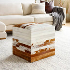 18" Leather & Cowhide Cube Pouf Ottoman with Padded Top, Multiple Patterns