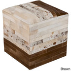 18" Leather & Cowhide Cube Pouf Ottoman with Padded Top, Multiple Patterns