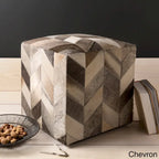 18" Leather & Cowhide Cube Pouf Ottoman with Padded Top, Multiple Patterns