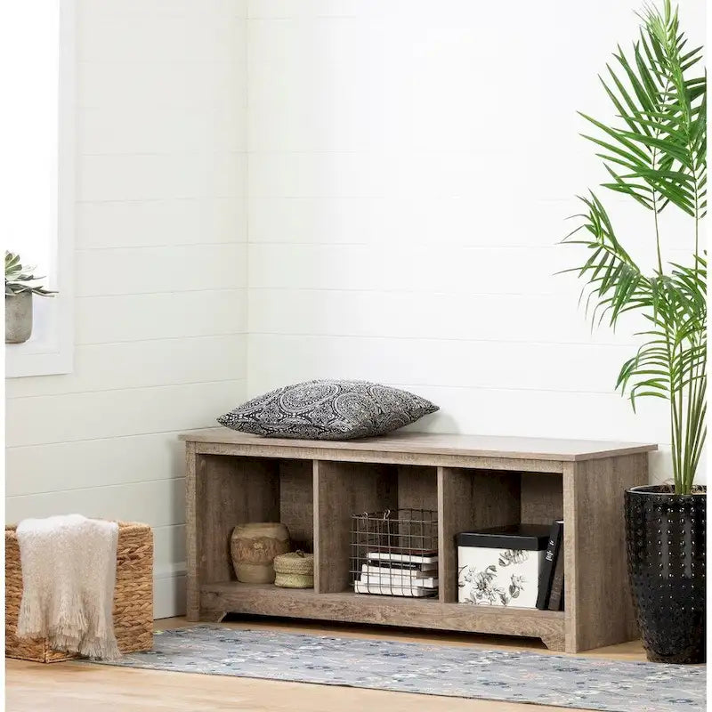 Entryway Storage Bench with 3 Open Cubbies, Non-Toxic Laminate Particleboard, 4 Colors