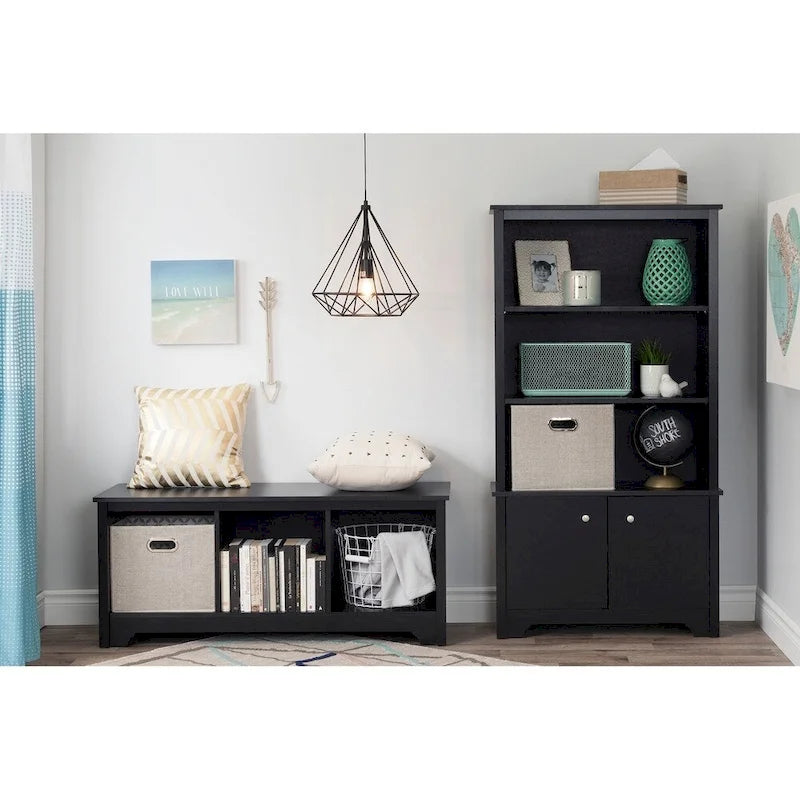 Entryway Storage Bench with 3 Open Cubbies, Non-Toxic Laminate Particleboard, 4 Colors