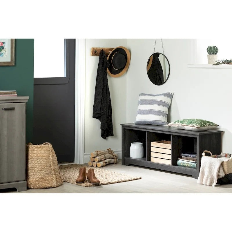 Entryway Storage Bench with 3 Open Cubbies, Non-Toxic Laminate Particleboard, 4 Colors
