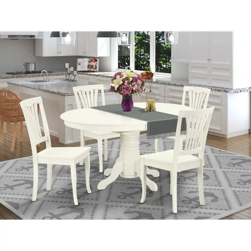  Dining Room Furniture Set- an Oval Kitchen Table and Wooden Seat Dining Chairs, Linen White(Pieces Option)
