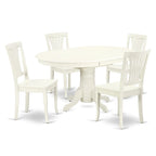 Asian Wood Oval Dining Set, Butterfly Leaf Pedestal Table & Slatted Back Chairs, Linen White