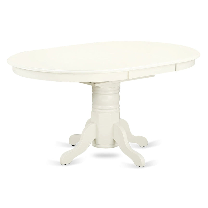 Asian Wood Oval Dining Set, Butterfly Leaf Pedestal Table & Slatted Back Chairs, Linen White