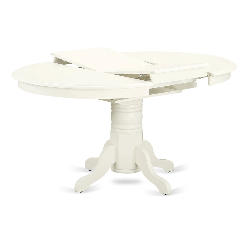 Asian Wood Oval Dining Set, Butterfly Leaf Pedestal Table & Slatted Back Chairs, Linen White