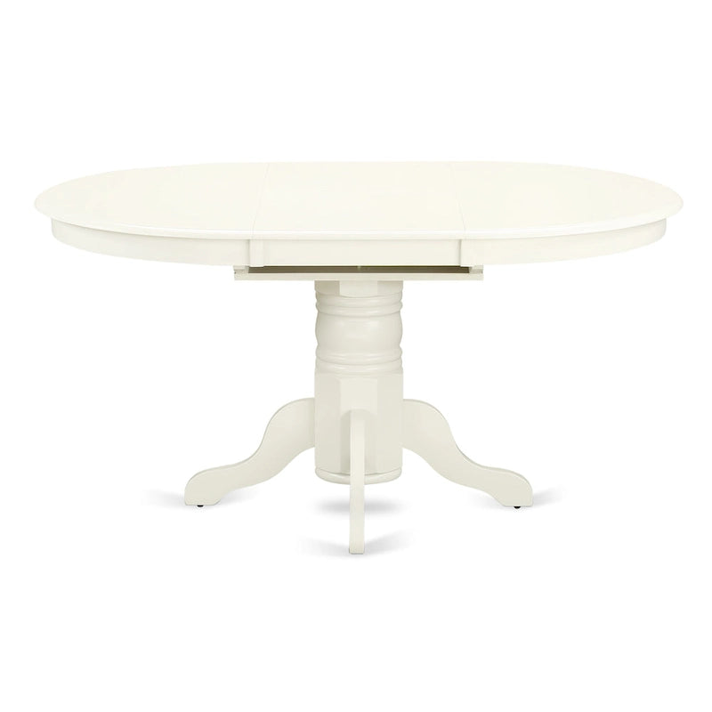 Asian Wood Oval Dining Set, Butterfly Leaf Pedestal Table & Slatted Back Chairs, Linen White