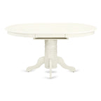 Asian Wood Oval Dining Set, Butterfly Leaf Pedestal Table & Slatted Back Chairs, Linen White