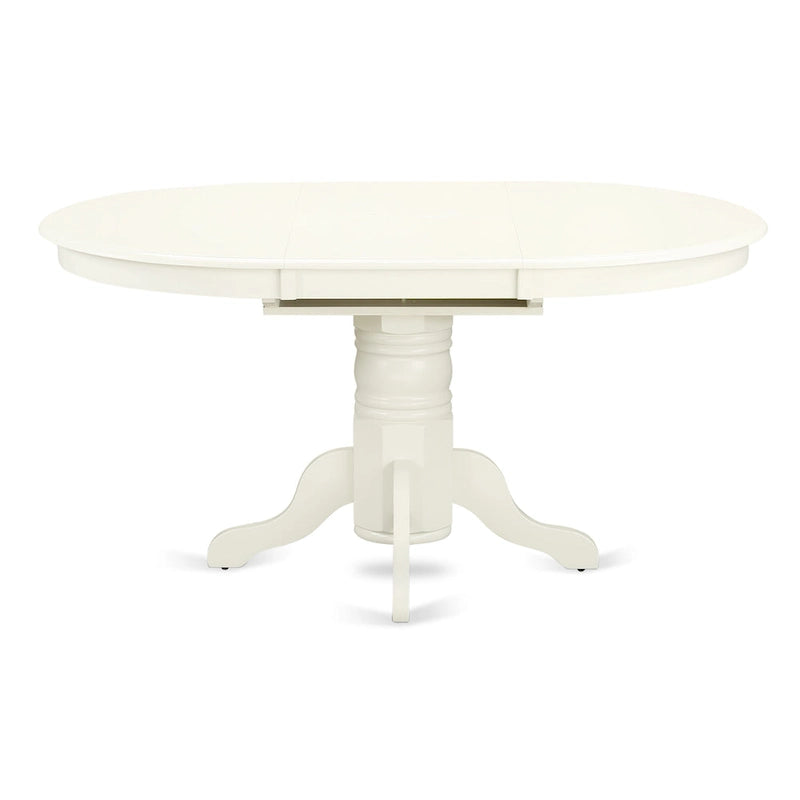 Asian Wood Oval Dining Set, Butterfly Leaf Pedestal Table & Slatted Back Chairs, Linen White