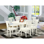 Asian Wood Oval Dining Set, Butterfly Leaf Pedestal Table & Slatted Back Chairs, Linen White