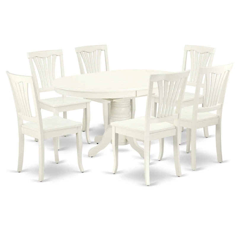 Asian Wood Oval Dining Set, Butterfly Leaf Pedestal Table & Slatted Back Chairs, Linen White